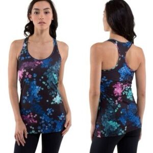 Lululemon Cool Racerback Tank Top Size 6 Petal Pop Multi Black Floral.